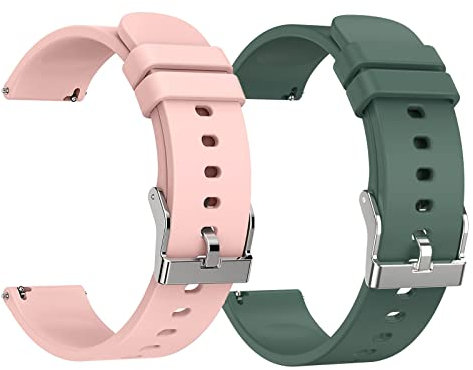 woednx 20 mm Uhrenarmbänder,Ersatzarmband für Smart Watch, weicher, hautfreundlicher Silikon-Schnellverschluss, Smart Watch-Armband((rosa+grün)