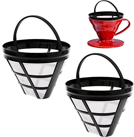 Reusable Cone Coffee Filter - 4 Replacement Mesh Basket for 8-12 Cup Pour Over Dripper - Travel and Camping