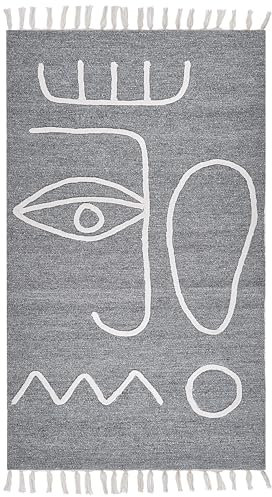 Beliani Teppich grau mit Fransen abstraktes Muster 80x150 cm Indoor & Outdoor Boho Yavu