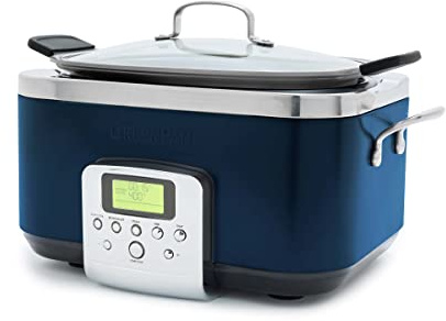 GreenPan Elite 8-in-1 Programmable 6QT Electric Slow Cooker,Dishwasher Safe Lid & Removable Crock, PFAS-Free Healthy Ceramic Nonstick Multi-Cooker,Sear, Sauté,Brown,Steam Basket,Roast, Oxford Blue