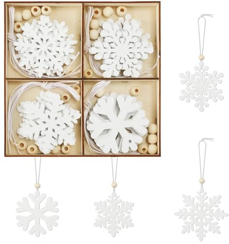 24uds Copos Nieve de Madera, 6cm Adornos Navideños Forma de Copos Nieve de Madera Copo Nieve Decoración en Blanco Sin Terminar para Eventos Fiesta Navidad en Interiores y Exteriores