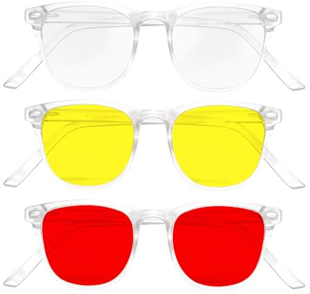 Solmoon Gafas Luz Azul Hombre y Mujer Set 3 | Gafas Rojas Bloqueo Luz Azul | Blue Light Blocking Glasses | Lente Amarilla | Lentes Proteccion Rojas