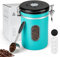 FANTICDE – Kaffeedose Luftdicht aus Edelstahl, 1800 ml Kaffeebohnenbehälter, 30 ml Messlöffel & 4 CO2-Ventil & 1 Verschlussventil, Küchen-Vorratsbehälter für Kaffeepulver, Kaffeebohnen und Tee (Grün)