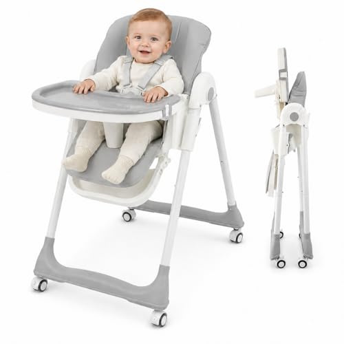 ALMAR Baby Trona de bebe plegable, elevable, evolutiva y reclinable con bandeja extraible
