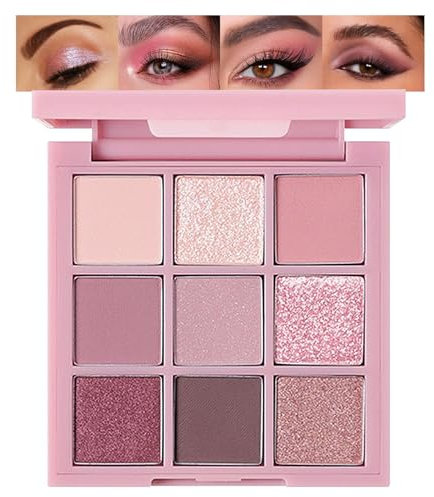 9 Farben Rosa Lidschatten Palette, Pfirsich Eyeshadow Palette Hochpigmentiert, Blendable Ledschatenpalete Matte Shimmer, Wasserfest & Lang Anhaltend Lidschattenpalette, Augen Makeup Palette für Frauen