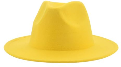 WUFANGBU Chapeaux Fedora Trilby Chapeau Feutre Chapeau Haut De Forme Hommes Plaque Légère Rétro Plat Avant-Toit Jazz Chapeau en Feutre Panama Polyvalent Décontracté 60-62Cm Jaune
