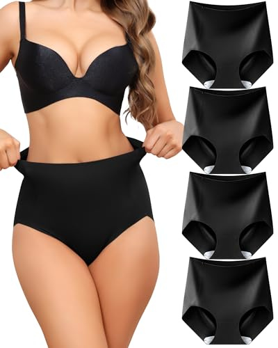 Levao Culotte Gainante Femme Ventre Plat Taille Haute Invisibles Slips | Lot de 4,Sculptantes sous-Vêtements,Culotte sans Couture Femme,Gaine Amincissante,Minceur Shapewear,Respirable,Post-partum
