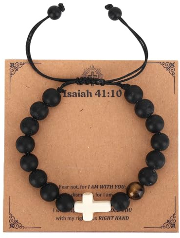 Mikovivi Beaded Cross Bracelet for Men & Women, Religious Christian Rosary Bracelet Bible Verse Faith Jewelry Jesus Gift Idea for Baptism Eater Birthday Anniversary