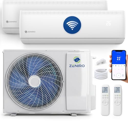 ZENIRO Klimaanlage 2 Innengeräte Multi Split Set (2 x 3,5kW) Klimagerät Air Conditioner mit Heizfunktion 21000 BTU 6,2kW A++ WiFi/App-Steuerung 4D AirFlow Heizen bis -20°C Vorgefüllt R32