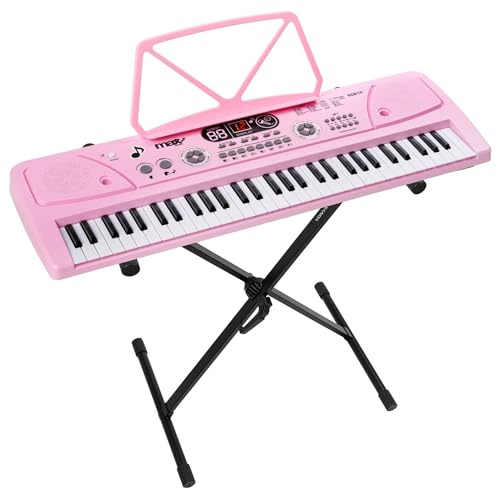 MAX KD61P - Digitales Kinderpiano 61 Tasten mit verstellbarem Ständer, wiederaufladbarer Akku, Mikrofon, LED-Display, Aufnahme, Rhythmen und Akkorde, ideal für Kinder und Anfänger