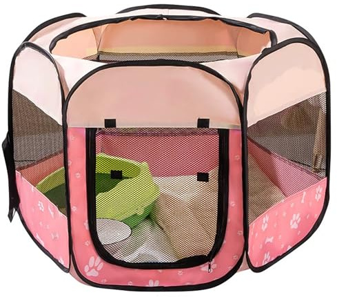 Pet Playpen, Puppy Play Pen, Dog Playpen for Indoors – Foldable, Soft Fabric, Breathable Mesh Fabric Cage for Dogs, Cats and Kittens, 85x85x58cm (Pink)
