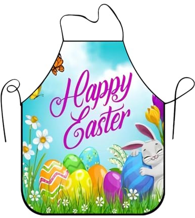 Kids Apron - Women Cooking Apron | Bunny Egg Floral Print With Adjustable Neck Strap, Kitchen Artist Cover With Front Pocket, Kitchen Accessory, Cooking Bib For Baking Painting Gardening