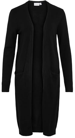 Vila Clothes Viril L/s Long Knit Cardigan-Noos, Chaqueta Punto Mujer, Negro (Black), 42 (Talla del Fabricante: X-Large)