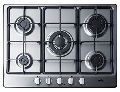 Summit 27 5 Burner Gas Cooktop, Stainless steel, Cast Iron- GC527SS
