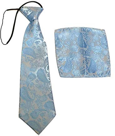 L&L® Kid Children Woven Paisley Jacquard Silk Tie and Handkerchief Gift Set Wedding (Sky blue)