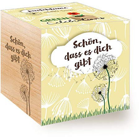 Feel Green Celebrations Ecocube, Pusteblume Bio Samen, Bio Zertifiziert, Holzwürfel Mit Lasergravur «Schön, DASS Es Dich Gibt», Nachhaltige Geschenkidee, Anzuchtset, Made in Austria