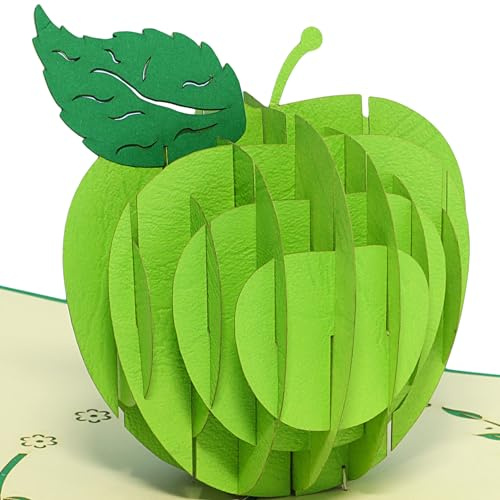 LIN17650, POP- UP-kort, POP UP 3D-kort bra förbättring, 3D gratulationskort äpple, 3D-kort vikkort födelsedagskort, grönt äpple, N378