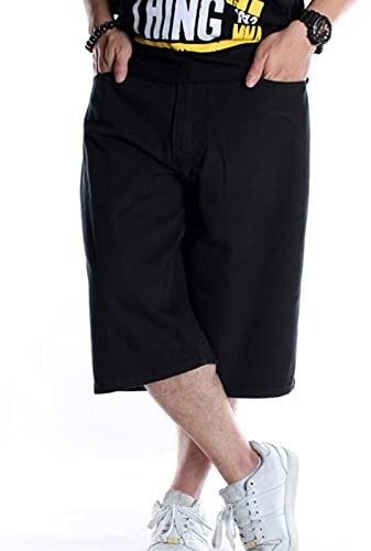 Short en Jean pour Hommes Hip Hop Short en Jean à Broderie Vintage Baggy Short en Jean pour Planche à roulettes Rap Short en Jean Couleur5 4XL