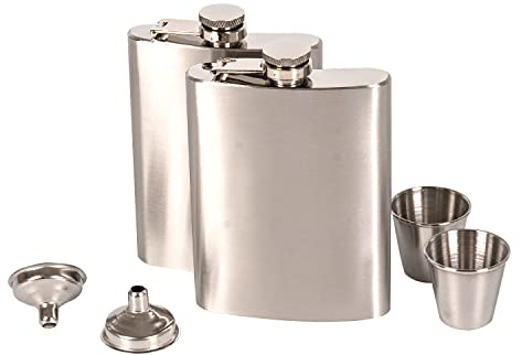 2pcs Stainless Steel Hip Flask Set: 8oz Flask + Funnel + 2 Stainless Steel Cups, Ideal for Men's Gifts & Whiskey