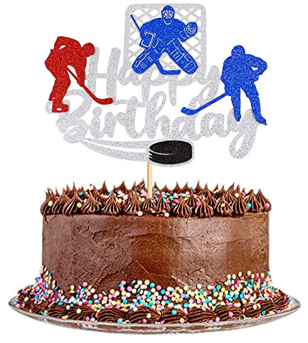1 Stück Hockey-Kuchenaufsatz Alles Gute zum Geburtstag Schild Tortenaufsatz Hockeyspieler Kuchendekorationen für Sport-Themen-Jungen-Mädchen-Geburtstagsfeier-Zubehör
