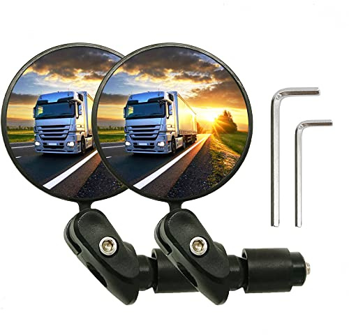 RYANGO Bike Mirror, Bar End Bicycle Mirror 2 Pack, Adjustable Bike Rear View Mirrors for Handlebar End, Acrylic Convex Round HD Bicycle Rearview Mirrors for Road Bike Mountain Bike