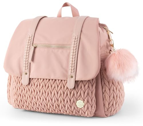 SEWBOO Diaper Bag Backpack Large Capacity Convertible Travel Back Pack Waterproof Baby Bag for Mom and Girl, Dusty Rose, M, Backpack