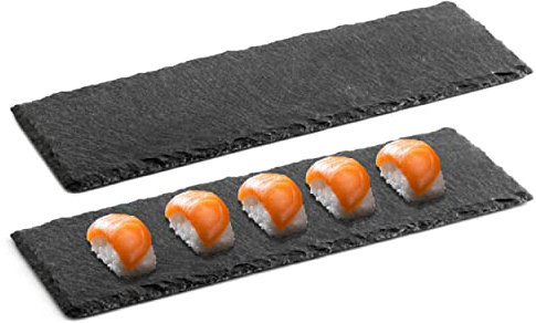 BESCH Platos de Pizarra Rectangular 10x30cm - Bandeja Piedra Natural Antideslizante para Servir Sushi, Embutidos, Plato Hostelería - Plato Llano para Tapas, Quesos, Alimentos