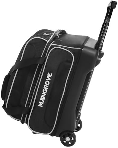 Mangrove Bowlingtasche mit 2 Kugeln, Doppelbowlingtaschen, 2 Ballrollen mit separatem Fach für Bowlingschuhe (bis zu US-Herrengröße 15), Zubehörtasche und einziehbarer Griff, ausziehbar auf 101,6 cm