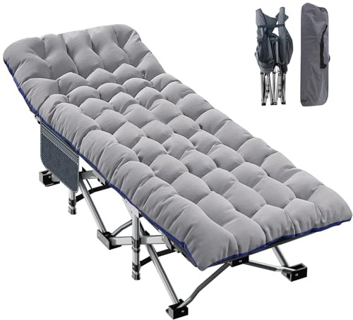 ABORON Stor XXL hopfällbar campingbarnsäng med matta för vuxna, 198 cm L x 81 cm B x 45 cm H slitstark utomhussäng med bärväska, 1 200 D-lager Oxford reseläger barnsängar