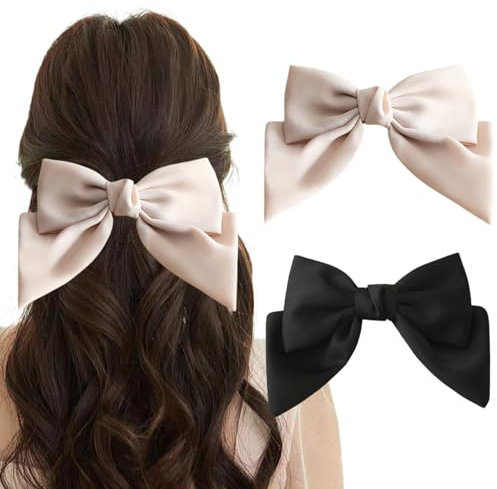 Ypkia 2 Stück Haarschleifen Clip Damen-Haarspangen mit Stoff Satin Schleife haarklammer Haarschmuck für Frauen Mädchen (Schwarz und Beige)