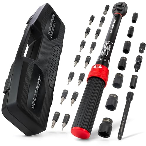 HASKYY Drehmomentschlüssel 1/4 2-25Nm Nüsse 7 8 10 11 13 14mm Bits H2-H10 Torxbits T10 T15 T20 T25 T30 inkl. Verlängerungsadapter Adapter Fahrrad Motorrad E-bike