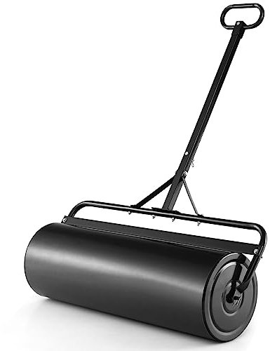 GOPLUS Aérateurs de Gazon Manuels 63L, Rouleau à Gazon de Jardin avec Poignée Réglable et Pare-saleté, Remplissable avec Eau et Sable, pour Pousser et Tirer pour Jardin et Parc (Noir)