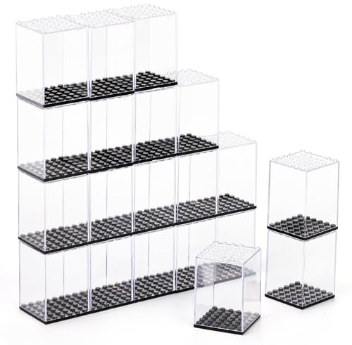 Dicunoy 20 PCS Minifigure Display Case, Miniature Display Case, Single Figure Case Plastic Small Action Figure Storage Case, Stackable Clear Building Block Display Box for Action Figures, Collectibles