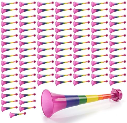 Rainbow Pride Vuvuzela – Confezione da 100 – 27 cm di lunghezza Noisemaker in colori arcobaleno – Accessorio perfetto per il mese dell'orgoglio, marce ed eventi Pride
