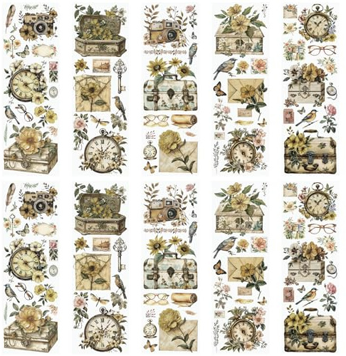 WANDIC 10 Hojas de Calcomanías de Transferencia para Frotar, Calcomanías de Reloj Vintage, para Maleta, Muebles, Mesa, Botella de Agua, Manualidades, 11.8 x 3.9 Pulgadas