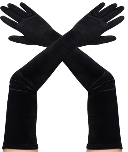 Yolev Black Long Velvet Gloves 1920s Opera Gloves for Women Fancy Bridal Glove for Halloween Wedding Dress Flapper Opera Party Evening