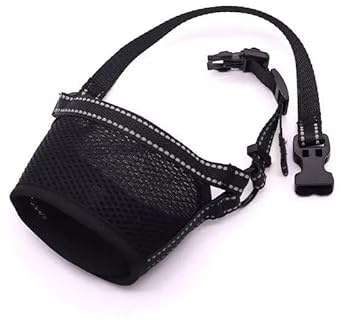 New Dog Muzzle for Small Dogs, to Prevent Biting, Soft Material with Reflective & Adjustable Strap, Breathable Mouth Guard for Biting Chewing Grooming, Allow Panting Drinking (Black, S Size)