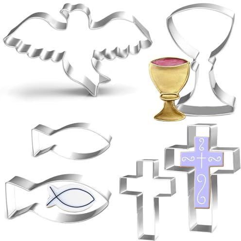 Moldes para Galletas, Cortadores de Galletas, Moldes Galletas Set, Galletas Acero Inoxidable, Moldes de Comunión, Formas Cortador Galletas, Cortadores de Galletas para Cáliz de Pez Cruz de Paloma