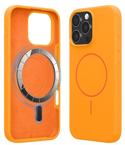 kwmobile Handyhülle für Apple iPhone 16 Pro Max - Hülle für MagSafe - Hülle für iPhone 16 Pro Max Case - Silikon Rückseite magnetisch in Fruity Orange