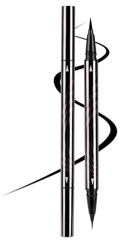 Erinde 2 in 1 Schwarz Eyeliner, Doppelspitze Black Eyeliner mit Fein- und Breitspitze, Hochpigmentiert, Wasserfest & Langanhaltend, Wischfest, Mattes Finish, Anfängerfreundlich, Vegan