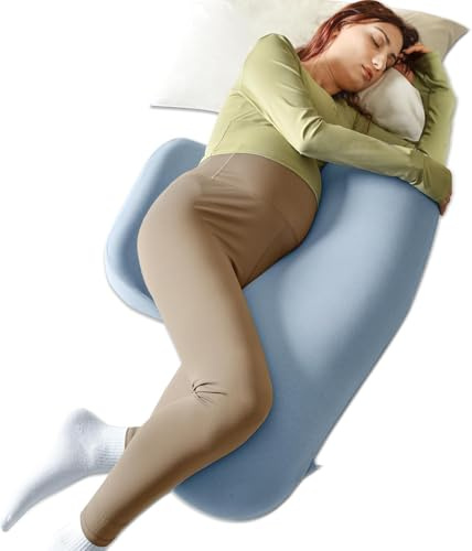 WEIKA Cuscino per gravidanza per dormire, in memory foam, per donne incinte, supporto per schiena, pancia, fianchi, federa rimovibile (blu