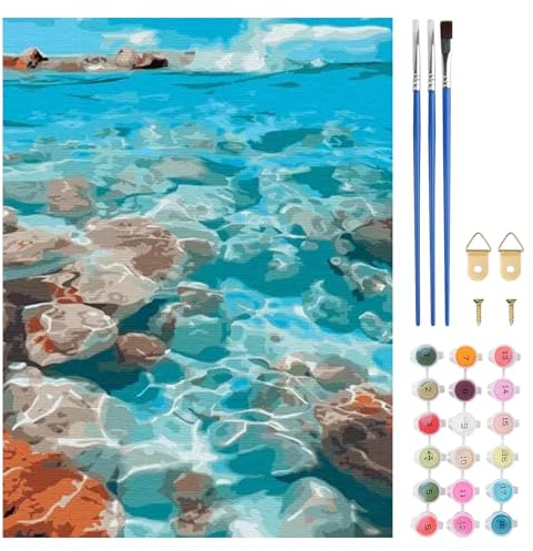 TLIOBLO Mer Peinture par Numéros pour Adulte, DIY Paysage Peinture pour Adultes Enfants Débutants Facile sur Toile avec Peintures et Pinceaux, Décor Maison Cadeaux 30x40cm