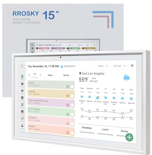 RROSKY WiFi Digital Calendar Smart Family Planner,Chore Charts, Achievement Rewards, AI Meal Planning, Smart Touchscreen Interactive Display for Schedules and Cloud Photo Desk Bases, Gifts for Women Men, Gifts for Mom Dad, 15.6'' White