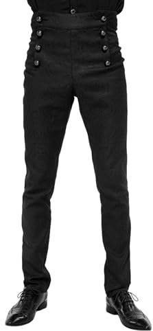 Men's Gothic Trousers Vintage Black Medieval Pants Man Steampunk Victorian Pant Button Side Casual Trouser Retro Stage Performance Trousers Halloween Cosplay Costumes Steampunk Gothic Punk Pants