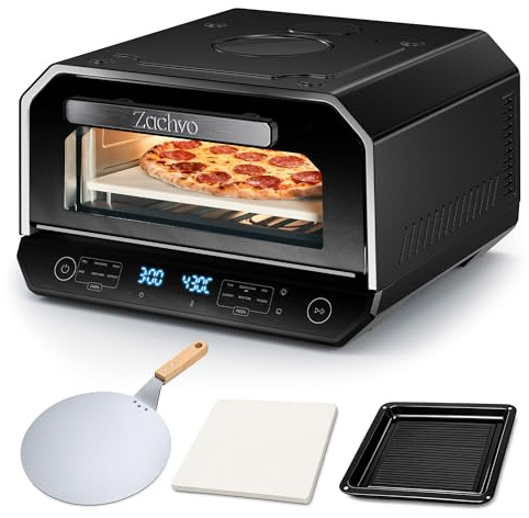 ZACHVO Forno per pizza elettrico 450 °C - pizza napoletana in 90 secondi, finestra e illuminazione interna, 13 programmi