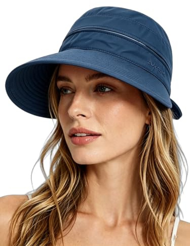 QCHOMEE Femme Chapeau de Soleil Réglable Casquette Visière Pliable Large Bord Protection Solaire Respirant Cap été Anti-UV pour Voyage Vacances Camping Vélo Marche,Taille unique,Bleu Foncé