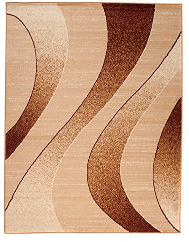 Carpeto Modern Teppich Beige 300 x 400 cm Wellen Muster Kurzflor Monaco Kollektion