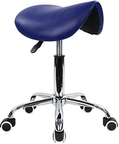 KKTONER Sattelhocker Arbeitshocker höhenverstellbar drehbar Rollhocker Bürohocker mit Sattelsitz blau