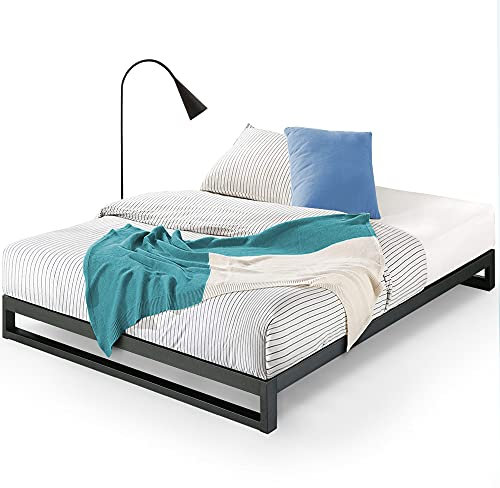 Zinus Trisha Cama 135x190 cm - Altura 18cm - Marco de cama de plataforma de metal con soporte de listones de madera - Negro