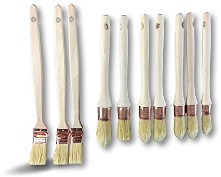 Pack de 10 pinceaux | 7 ronds à rechampir et pouce | 3 plats coudés radiateur | Fabrication 100% française | Haut de gamme pour professionnels | Viroles cuivrées | Manches bois | Kibros PINCOP10